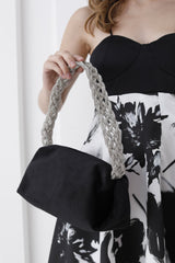Chunky Braided Diamante Strap  Shoulder Bag - Black