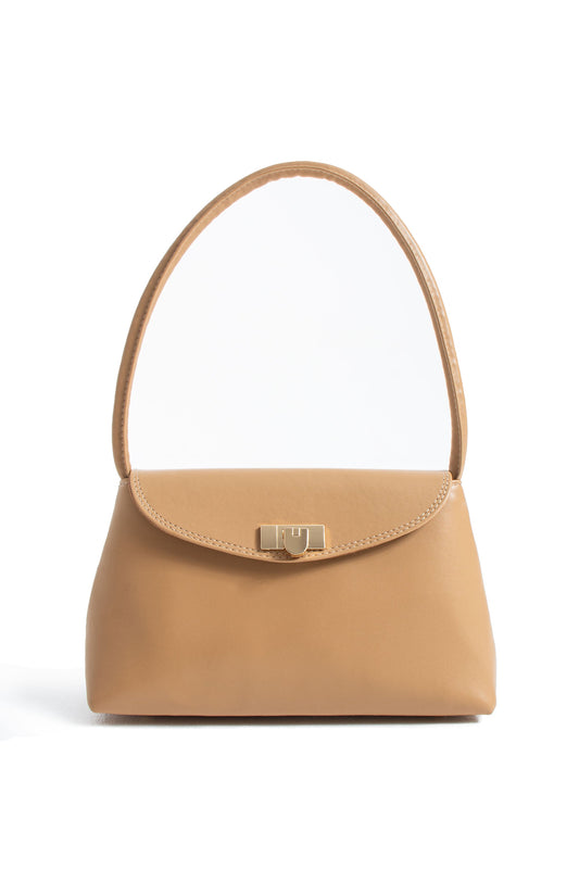 Pu Leather Flap Shoulder Bag - Nude