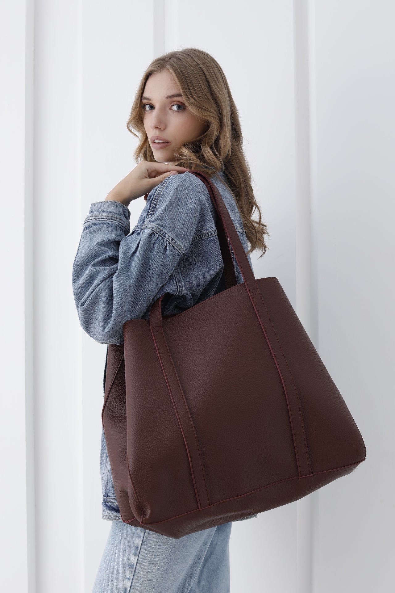 Pu Leather Weekend Bag - 2 Pcs Set - Burgundy