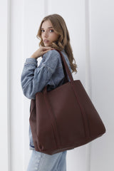 Pu Leather Weekend Bag - 2 Pcs Set - Burgundy