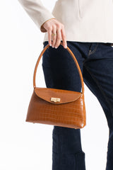 Croc Pu Flap Shoulder Bag - Tan