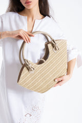 Woven Straw Tote Bag - Light Beige