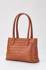 Braided Pu Leather Shoulder Bag - Brown