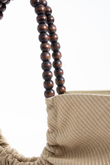 Woven PU Leather Slouchy Tote with Beaded Strap 2PCS Set - Cream