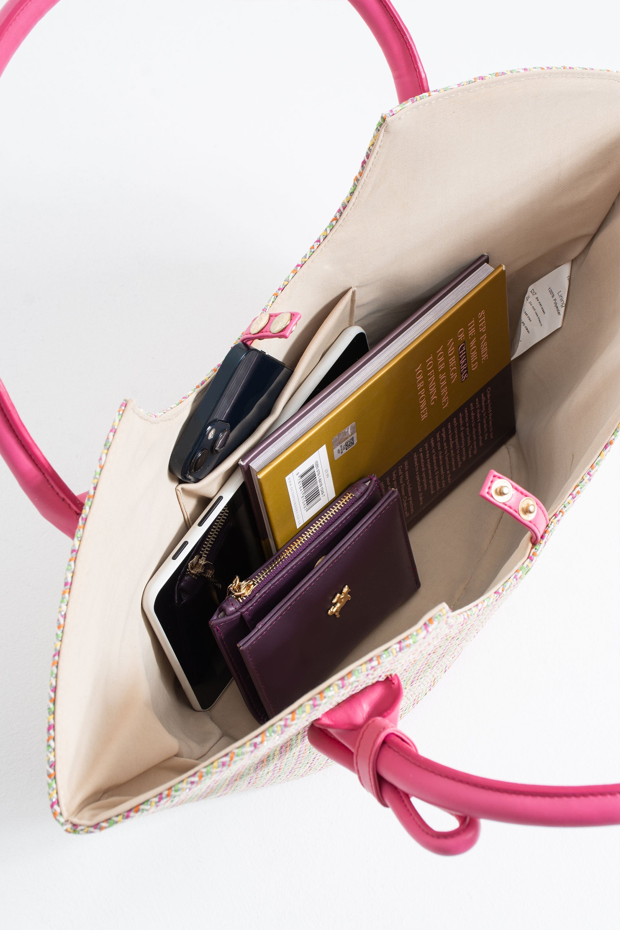 Woven Straw Tote Bag - Pink