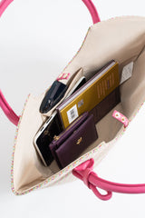 Woven Straw Tote Bag - Pink