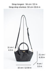 Pu Leather Top Handle Crossbody Bag with Twist Lock Detail - Black