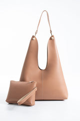 Hobo Shoulder Bag for Women with Matching Zip Pouch, 2PCS - Nude
