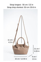 Woven Suede Top Handle Crossbody Bag with Twist Lock Detail - Beige