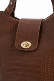 Texured Pu Leather Tote Bag with Matching Zipper Pouch 2PCS Set - Brown