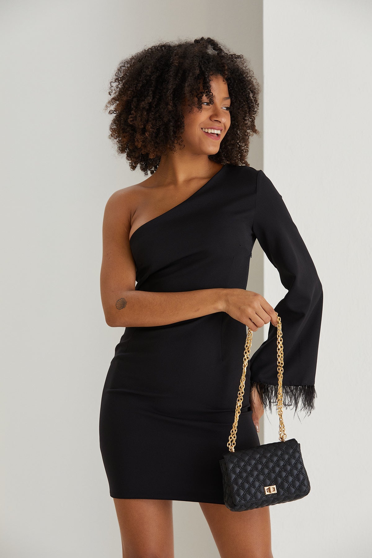 Quilted Plant Based Leather Crossbody & Shoulder Bag - Black
