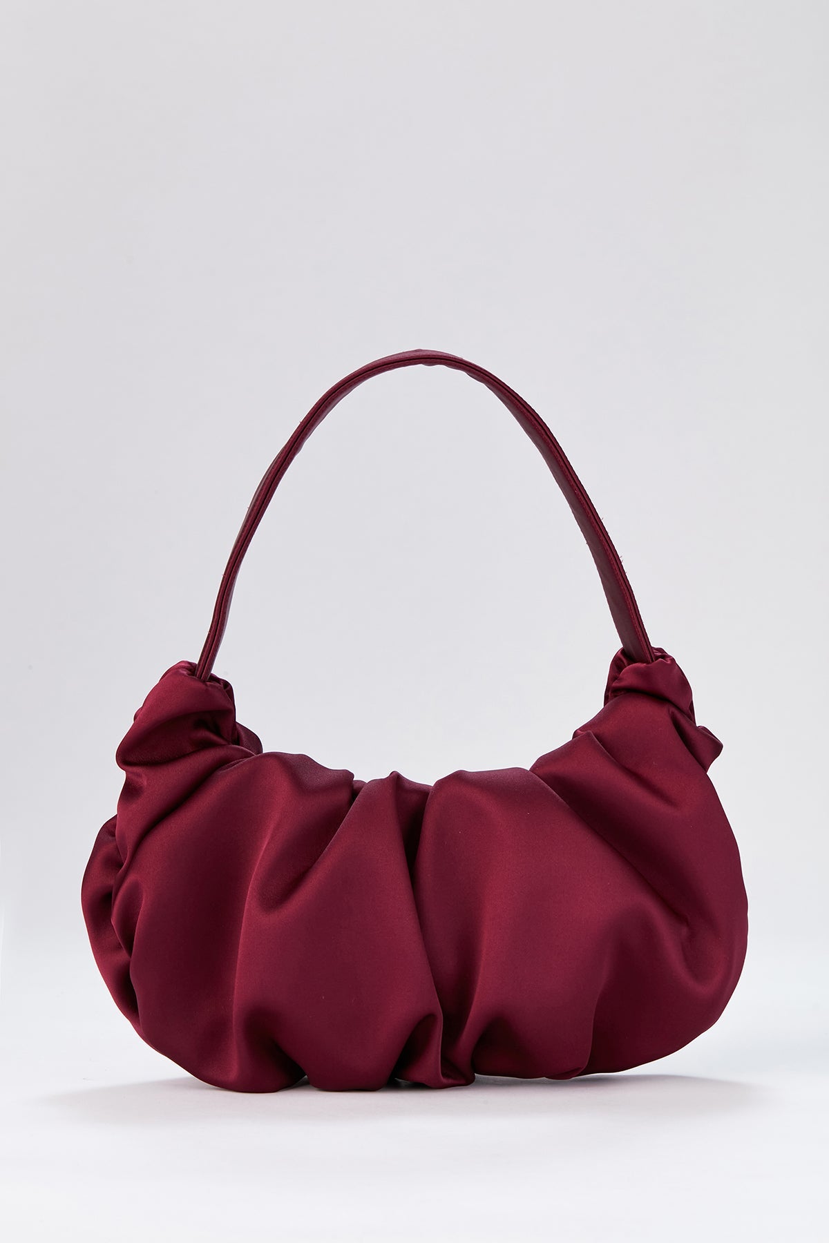 Pleated Satin Shoulder Bag - Burgundy