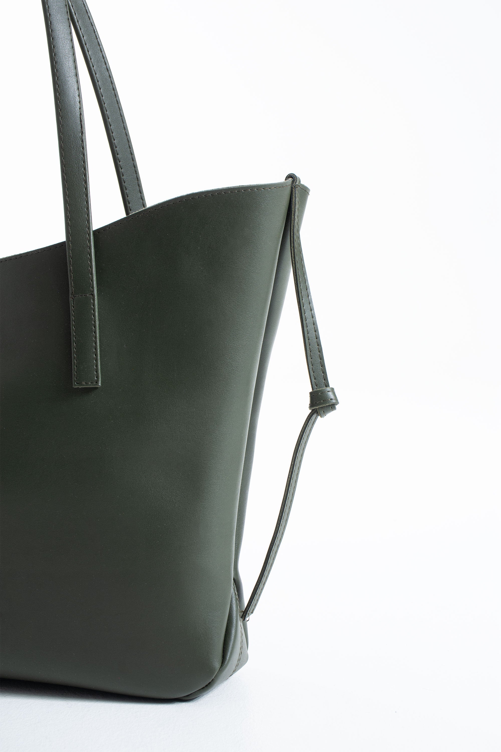 Pu Leather Large Tote Bag with Matching Zipper Pouch  2PCS Set - Green