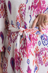 Linen Ornamental Print Midi Shirt Dress - Lilac