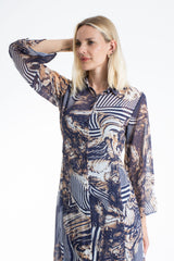 Womens Abstract Print Chiffon Midi Shirt Dress