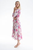 Linen Ornamental Print Midi Shirt Dress - Lilac