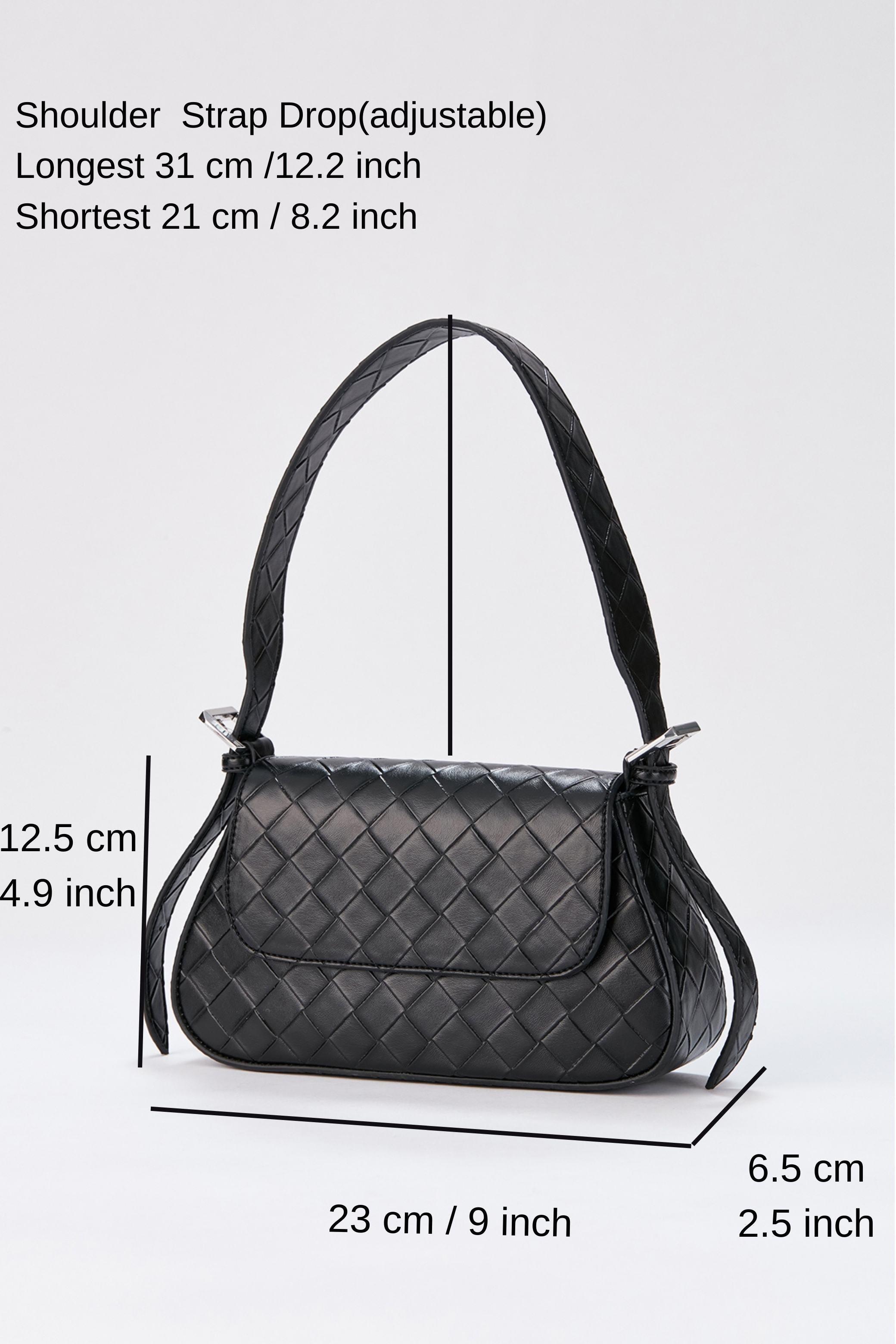 Braided Pu Leather Adjustable Strap Shoulder Bag - Black