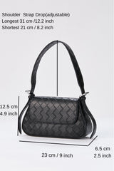 Braided Pu Leather Adjustable Strap Shoulder Bag - Black