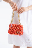 Floral Quilted Shoulder Grab  Bag with Gold Chain Strap - Multi