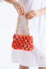 Floral Quilted Shoulder Grab  Bag with Gold Chain Strap - Multi