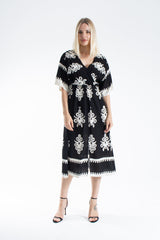 Womens Viscose  Printed Ornamental Floral Midi Dress