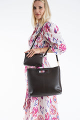 Handle Detail Pu Leather Large Handbag with Detachable strap - Brown