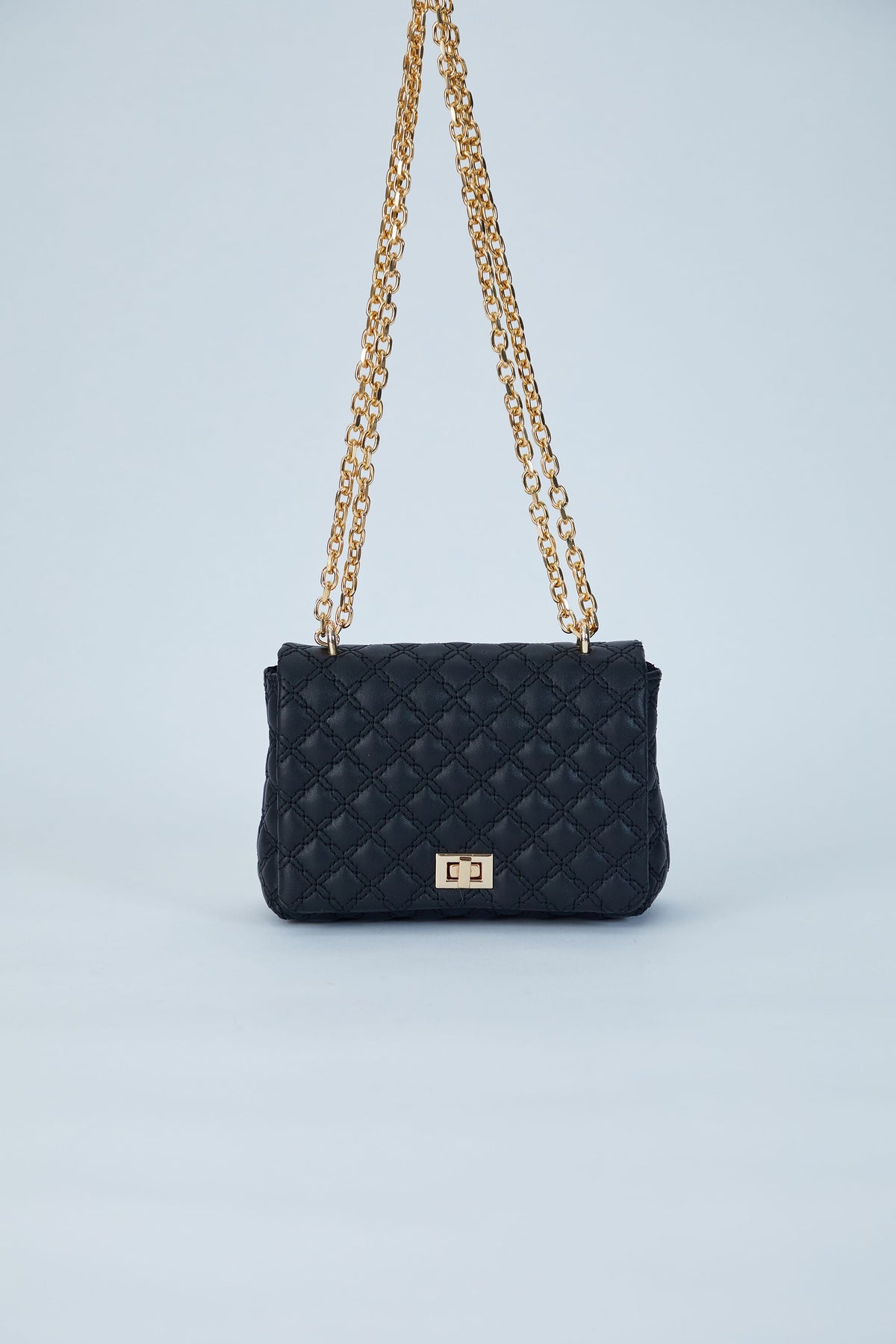 Quilted Plant Based Leather Crossbody & Shoulder Bag - Black