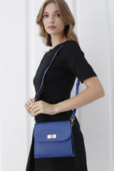 Croc Pu Leather Crossbody Bag - Blue