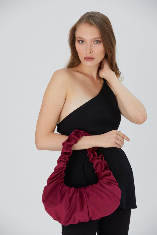 Pleated Shoulder Bag - Burgundy