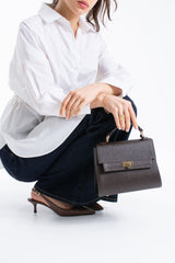 Pu Leather Top Handle Satchel Crossbody Bag - Brown