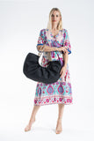 Woven PU Leather Slouchy Tote with Beaded Strap 2PCS Set - Black