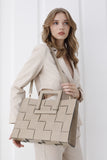 Braided Convertible Tote Bag with Detachable Crossbody Strap - Beige
