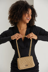 Quilted Plant Based Leather Crossbody & Shoulder Bag - Nude