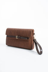Woven Pu Leather Flap Closure Wristlet & Clutch&Crossbody  3-in-1 - Tan