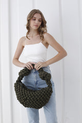 Puffy Quilted Lightweight Large Shoulder Bag - Green