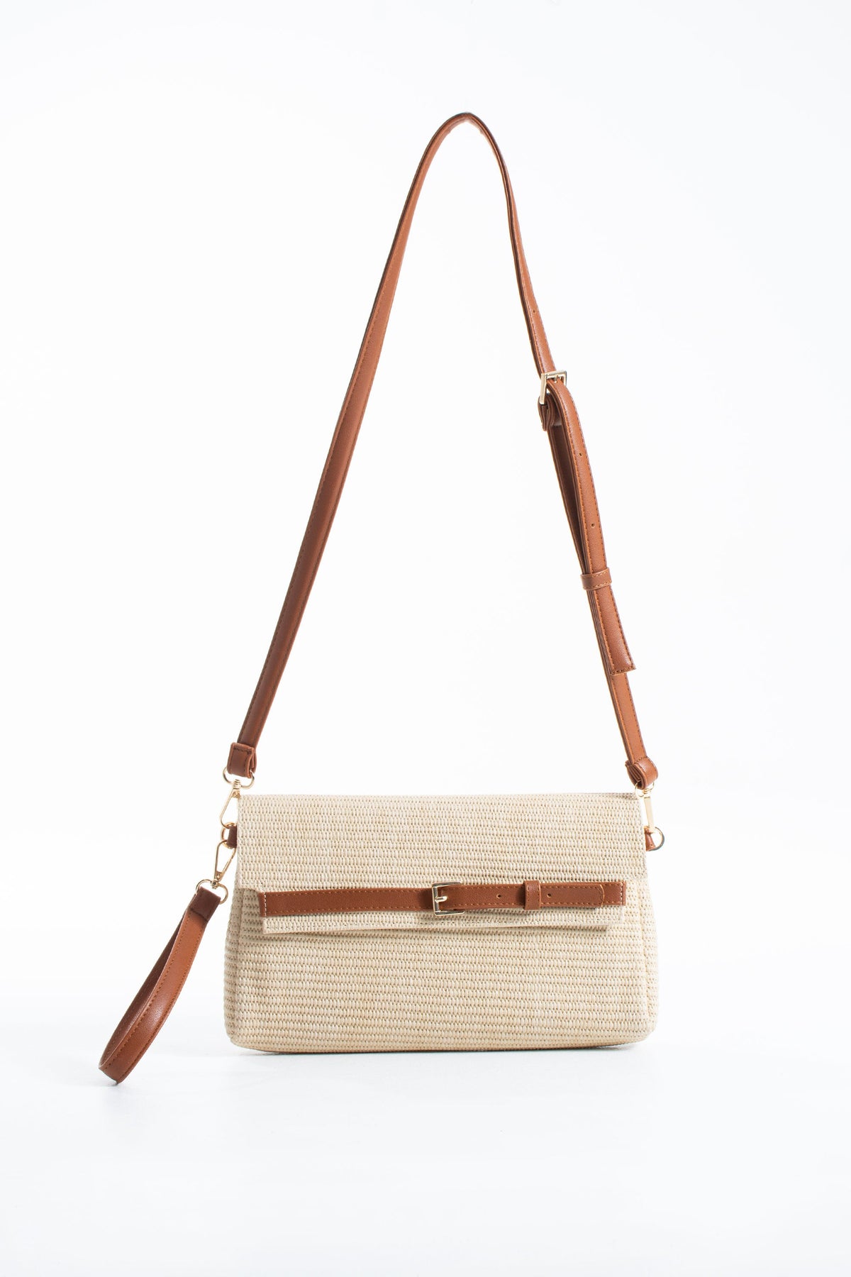 Woven Pu Leather Flap Closure Wristlet & Clutch&Crossbody  3-in-1 - Cream