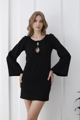Womens Viscose Bow Detail Mini Dress