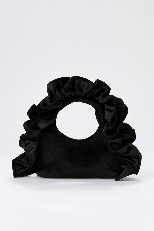 Ruffle Handle Grab Bag - Black
