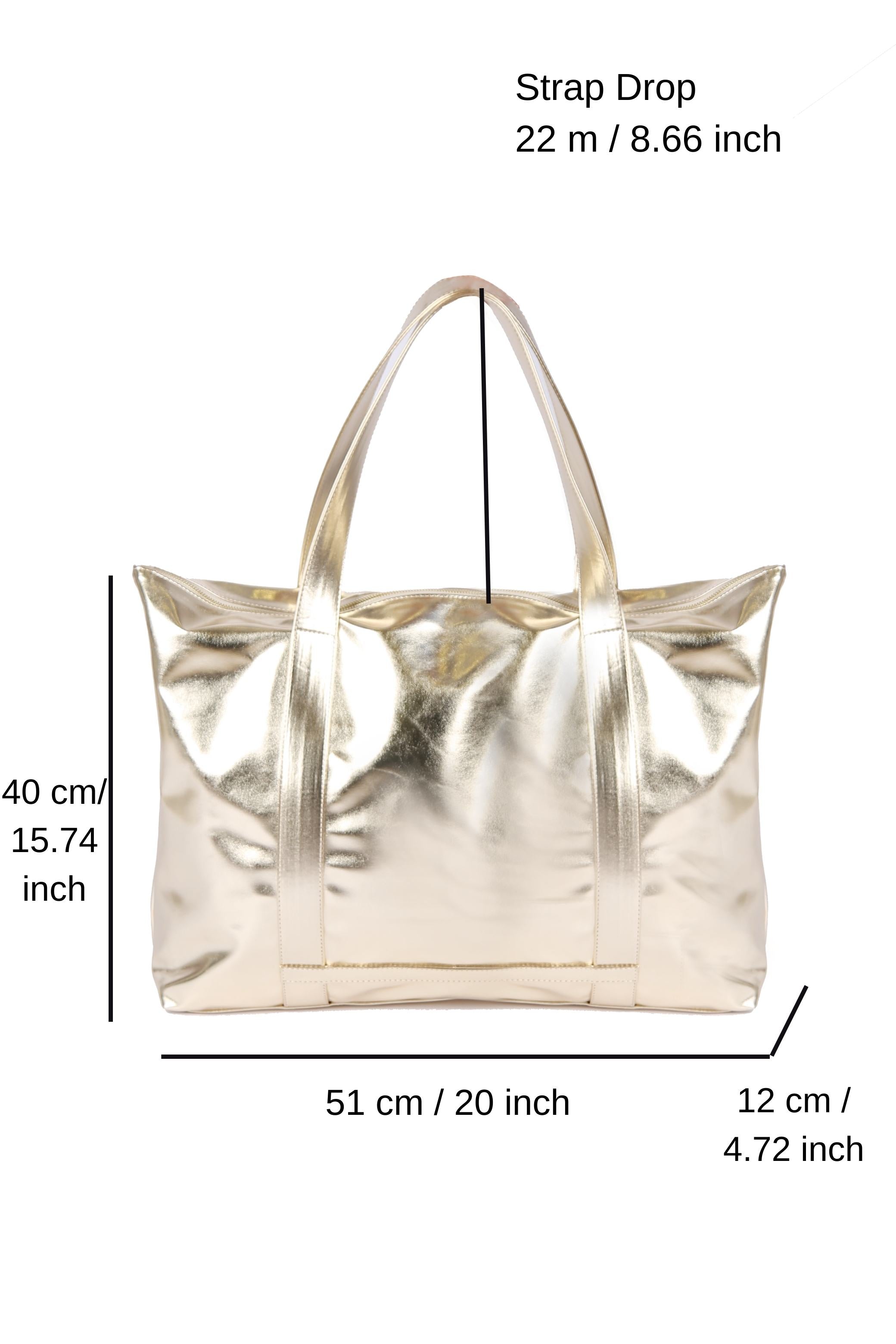 Metallic Finish Pu Leather Weekend Bag - Gold