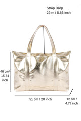 Metallic Finish Pu Leather Weekend Bag - Gold