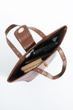 Texured Pu Leather Tote Bag with Matching Zipper Pouch 2PCS Set - Brown