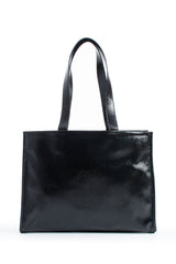 Crinkle Patent Tote Shoulder Bag - Black