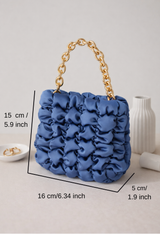 Quilted Satin Chunky Chain Handbag - Blue