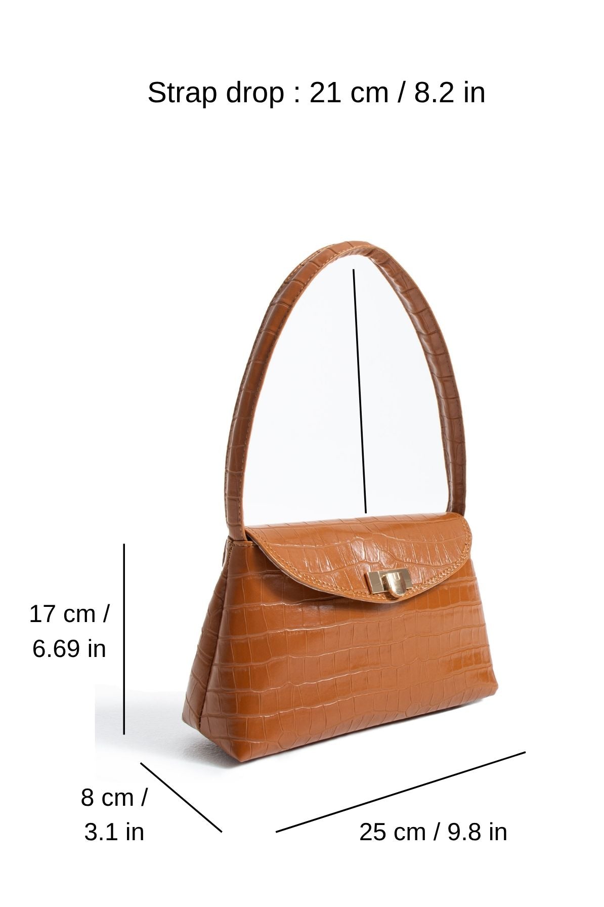 Croc Pu Flap Shoulder Bag - Tan