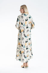 Womens Viscose Abstract Floral Maxi Shirt Dress