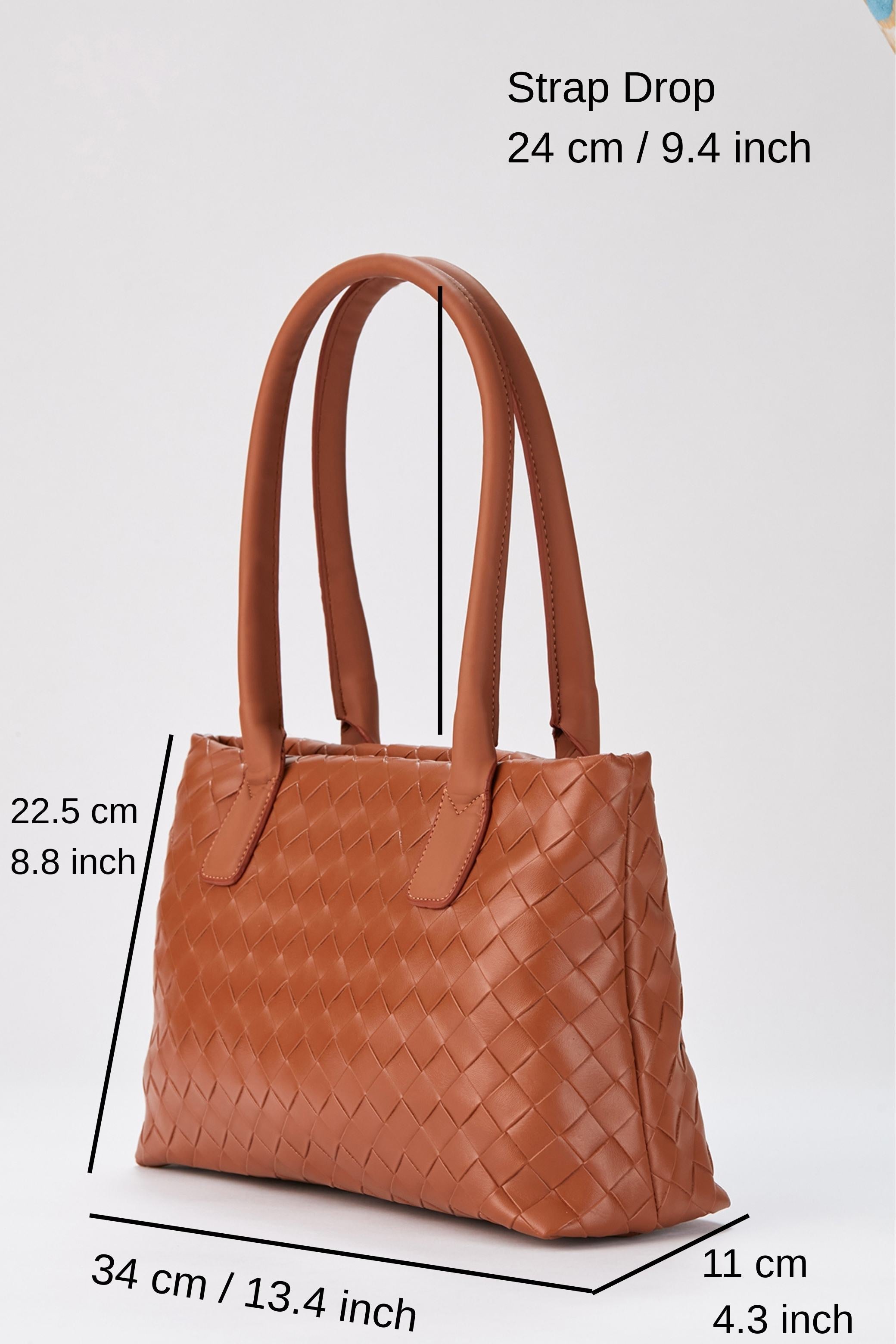 Braided Pu Leather Shoulder Bag - Brown