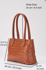 Braided Pu Leather Shoulder Bag - Brown