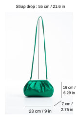 Satin Pouch Bag With Detachable Crossbody Strap - Green