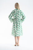 Linen Leaf Print Midi Shirt Dress - Green