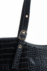 Textured  Pu Leather Tote Bag with Matching Zipper Pouch 2PCS Set - Black